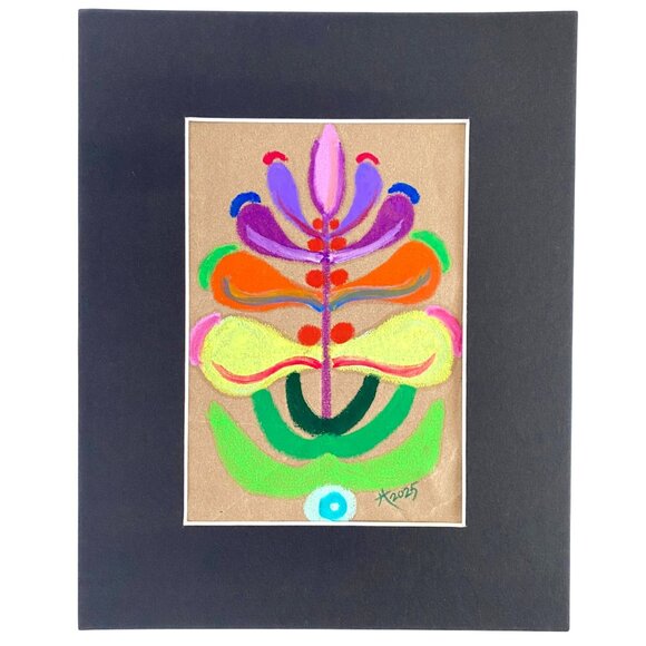 Growth In Color Original Oil Pastel Abstract Floral Art 8x10in Black Mat - Picture 2 of 4